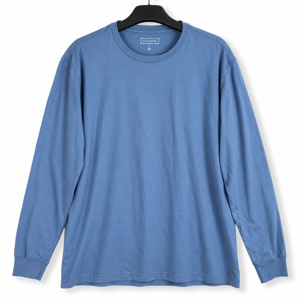 Club Room Long Sleeve T Shirt Mens Large Blue Solid Cotton Casual Basic Office